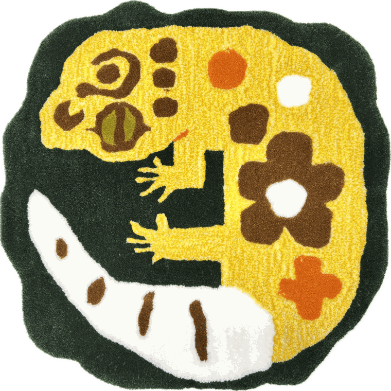 ヤモリを描いたラグ作品